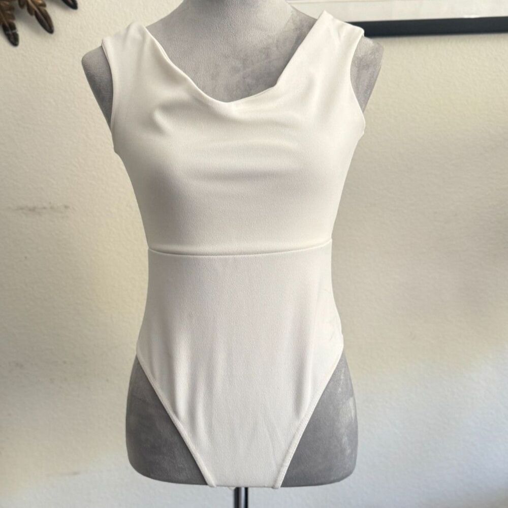 Missguided Ivory Cowl Neck Sleeveless Bodysuit W US 6 Minimalist Stretch Top